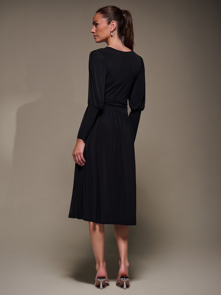 Jolie Moi Black Puff Long Sleeve Jersey Midi Dress - Image 2 of 6 Jolie Moi Black Puff Long Sleeve Jersey Midi Dress - Image 2 of 6