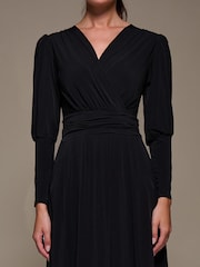 Jolie Moi Black Puff Long Sleeve Jersey Midi Dress - Image 3 of 6