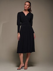 Jolie Moi Black Puff Long Sleeve Jersey Midi Dress - Image 4 of 6