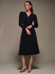 Jolie Moi Black Puff Long Sleeve Jersey Midi Dress - Image 5 of 6