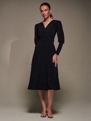 Jolie Moi Black Puff Long Sleeve Jersey Midi Dress - Image 6 of 6