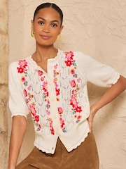 Love & Roses Embroidered Flower Detail Knitted Top - Bild 1 von 4