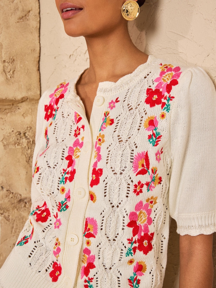 Love & Roses Embroidered Flower Detail Knitted Top - Bild 2 von 4