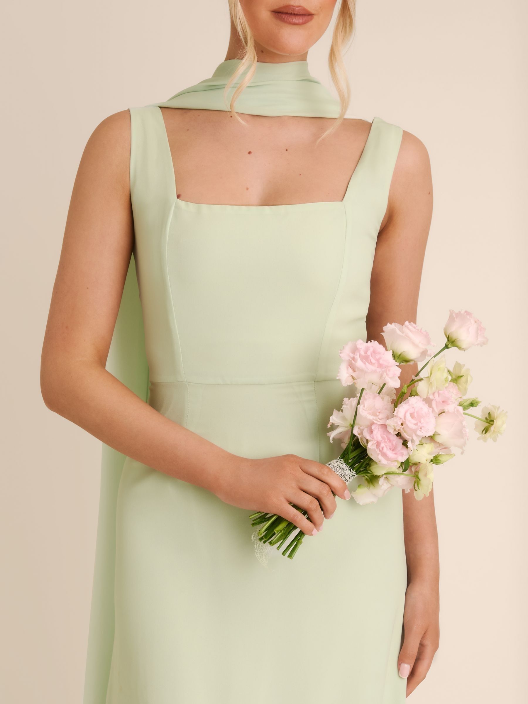 Buy Six Stories Green Square Neck Crepe Bridesmaid Dress with Neck Scarf  from Next USA