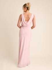 Six Stories Pink Plunge Cowl Front Crepe Bridesmaid Dress with Neck Scarf - Image 2 of 7