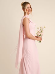 Six Stories Pink Plunge Cowl Front Crepe Bridesmaid Dress with Neck Scarf - Image 3 of 7