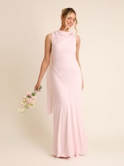 Six Stories Pink High Cowl Neck Drape Crepe Bridesmaid Dress - Image 1 of 7
