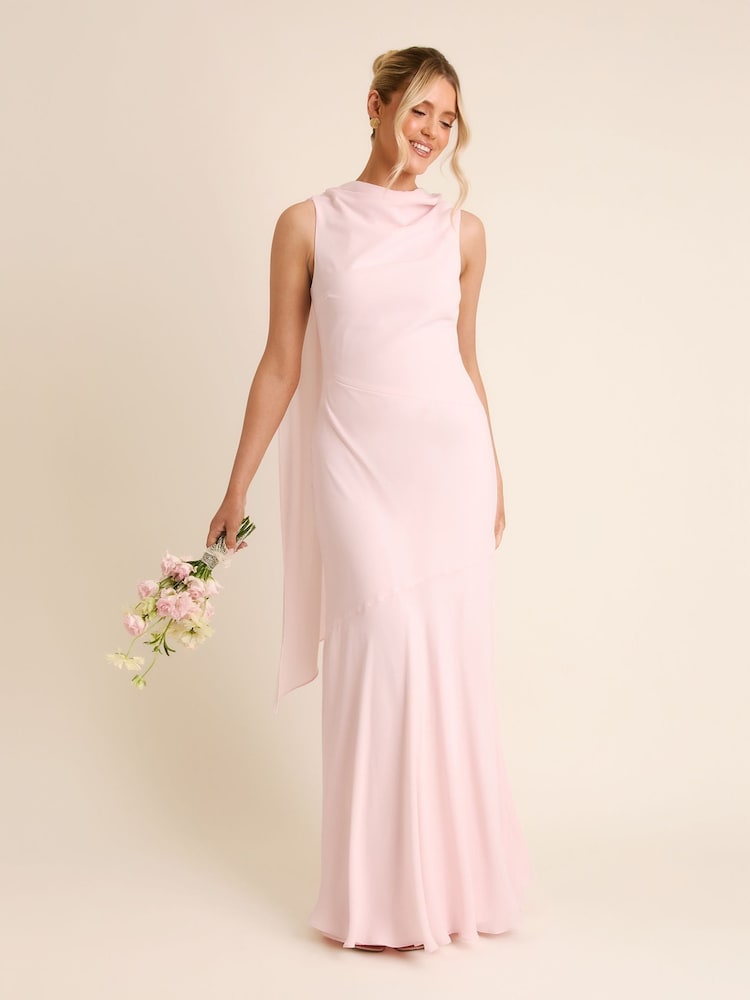Six Stories Pink High Cowl Neck Drape Crepe Bridesmaid Dress - Image 1 of 7