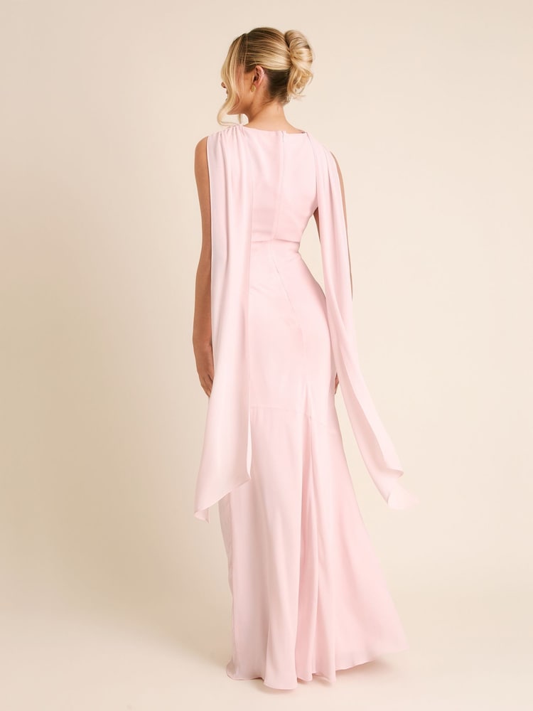Six Stories Pink High Cowl Neck Drape Crepe Bridesmaid Dress - Image 2 of 7