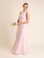 Six Stories Pink High Cowl Neck Drape Crepe Bridesmaid Dress - Image 3 of 7