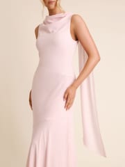 Six Stories Pink High Cowl Neck Drape Crepe Bridesmaid Dress - Image 4 of 7