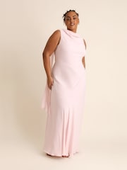 Six Stories Pink High Cowl Neck Drape Crepe Bridesmaid Dress - Image 5 of 7