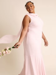 Six Stories Pink High Cowl Neck Drape Crepe Bridesmaid Dress - Image 6 of 7