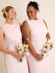 Six Stories Pink High Cowl Neck Drape Crepe Bridesmaid Dress - Image 7 of 7