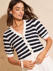 Love & Roses Navy Blue and White Striped Knitted Cardigan With Starfish Button Detail - Image 4 of 4