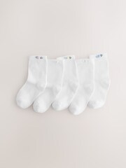 White Cotton Rich Ankle Socks with Rose Detail 5 Pack - Image 1 of 3