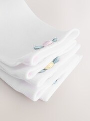 White Cotton Rich Ankle Socks with Rose Detail 5 Pack - Image 3 of 3