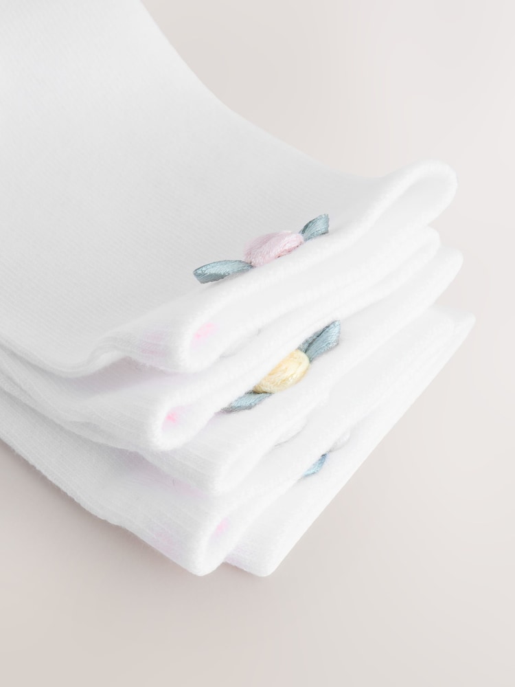 White Cotton Rich Ankle Socks with Rose Detail 5 Pack - Image 3 of 3