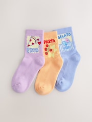 Purple, Blue and Orange Food Cotton Rich Cushioned Sole Ankle Socks 3 Pack - Image 1 of 3
