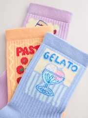 Purple, Blue and Orange Food Cotton Rich Cushioned Sole Ankle Socks 3 Pack - Image 2 of 3