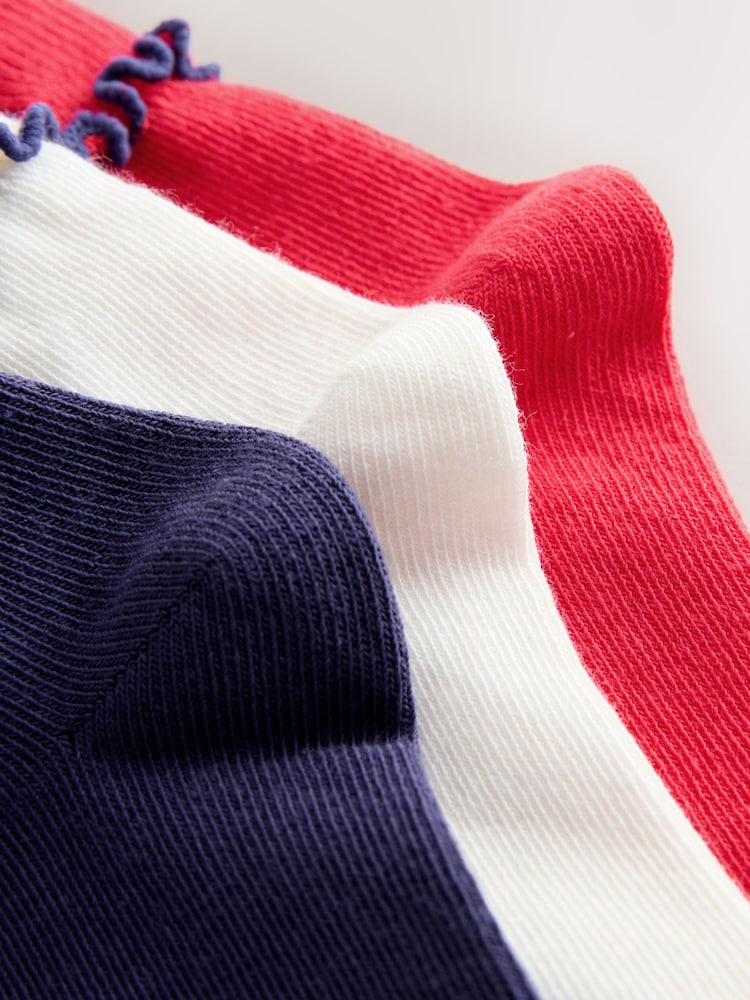 Red/Navy Blue and White Cotton Rich Turnover Embroidered Bow Ankle Socks 3 Pack - Image 3 of 3 Red/Navy Blue and White Cotton Rich Turnover Embroidered Bow Ankle Socks 3 Pack - Image 3 of 3