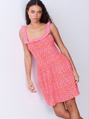 Pink Spot Frill Edge Mini Summer Dress - Image 1 of 3