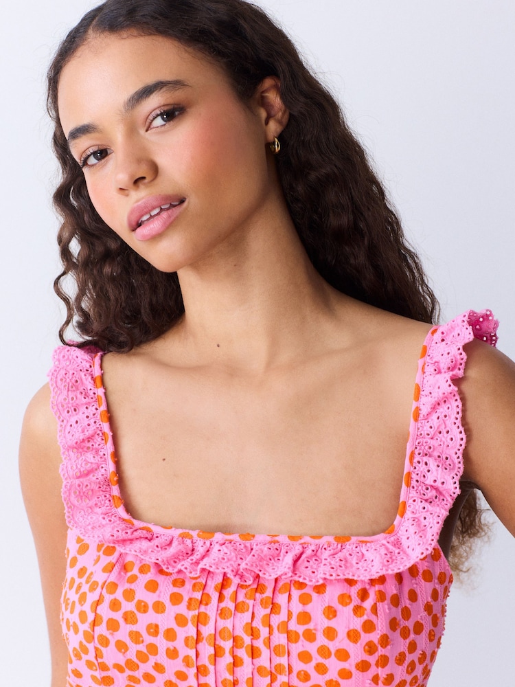 Pink Spot Frill Edge Mini Summer Dress - Image 3 of 3