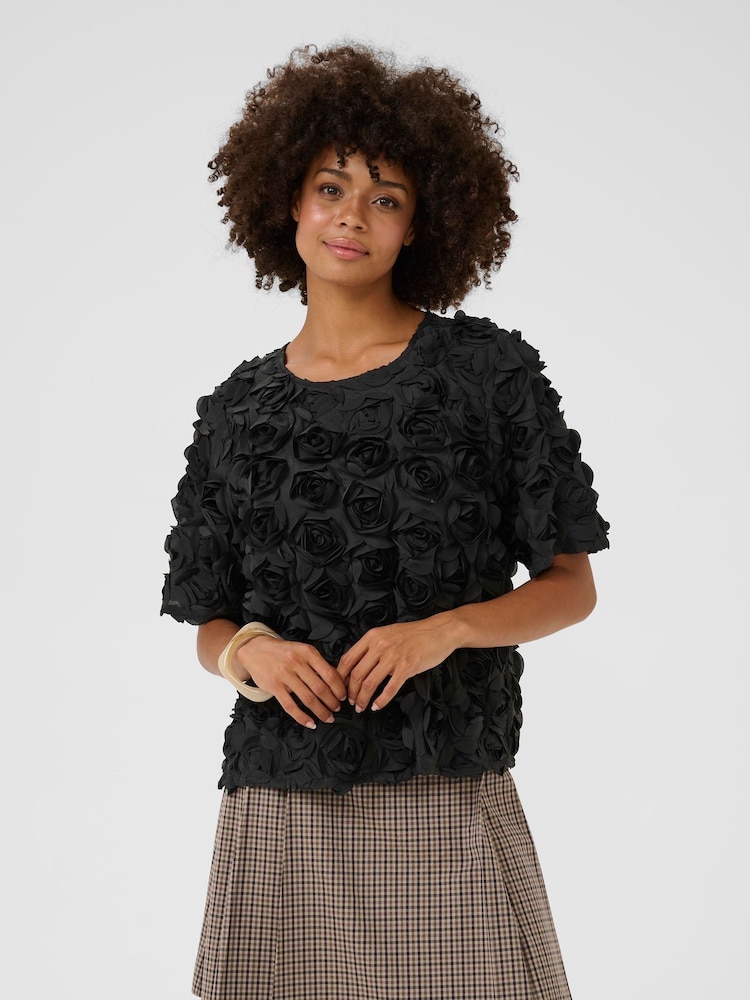 CULTURE Black CUcebrine Short Sleeve Floral Blouse - Image 1 of 6