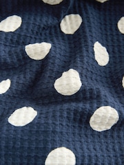 Navy Blue Polka Dot Sleeveless Textured Jersey Midi Summer Dress - Image 7 of 7