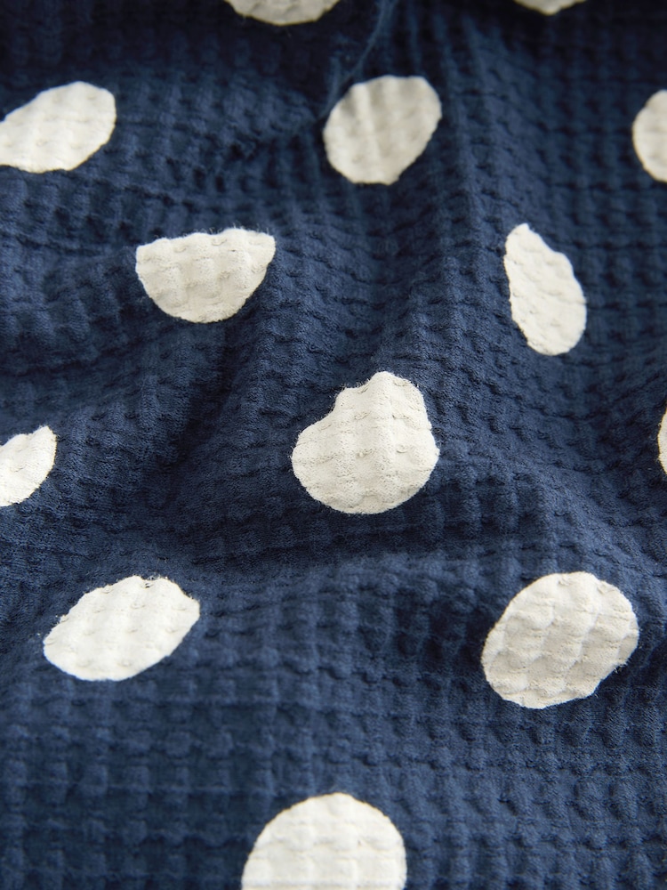 Navy Blue Polka Dot Sleeveless Textured Jersey Midi Summer Dress - Image 7 of 7 Navy Blue Polka Dot Sleeveless Textured Jersey Midi Summer Dress - Image 7 of 7