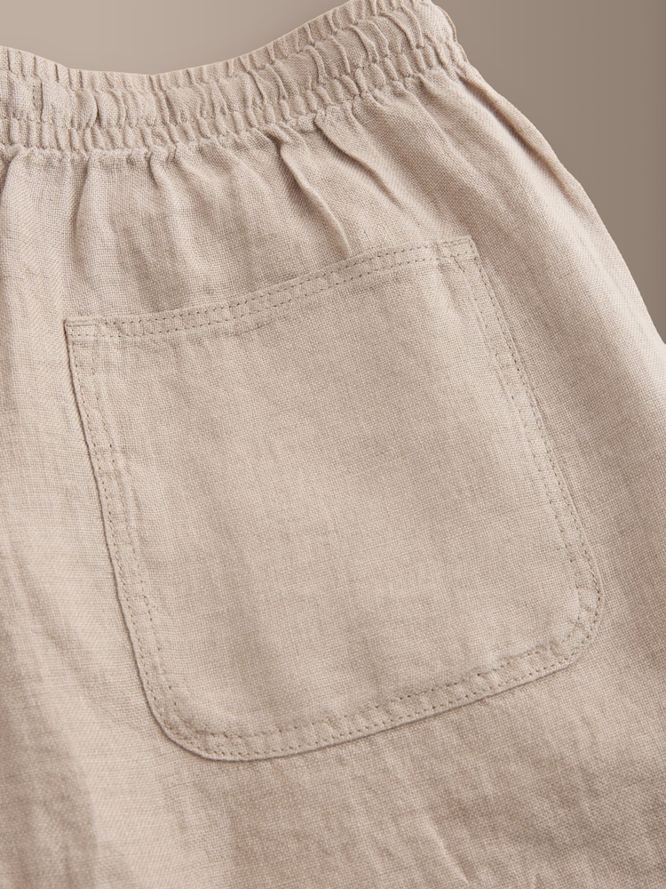 ニュートラル - 100% Linen Drawstring Waist Shorts - 画像 5 / 5