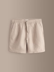 Neutral 100% Linen Drawstring Waist Shorts - Image 6 of 10