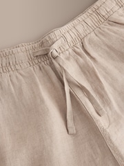 Neutral 100% Linen Drawstring Waist Shorts - Image 7 of 10