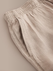 Neutral 100% Linen Drawstring Waist Shorts - Image 8 of 10