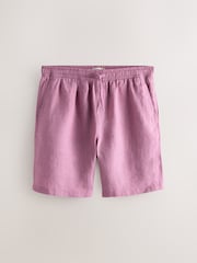 ピンク - 100% Linen Drawstring Waist Shorts - 画像 1 / 3