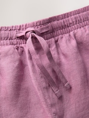 ピンク - 100% Linen Drawstring Waist Shorts - 画像 2 / 3