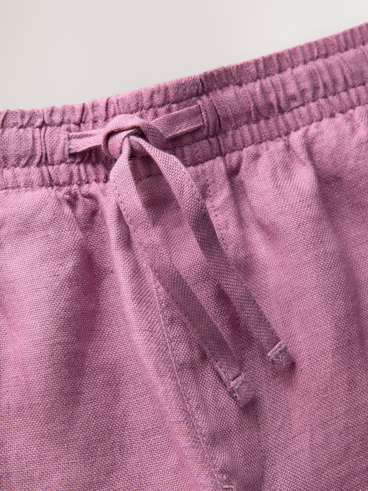 ピンク - 100% Linen Drawstring Waist Shorts - 画像 2 / 3