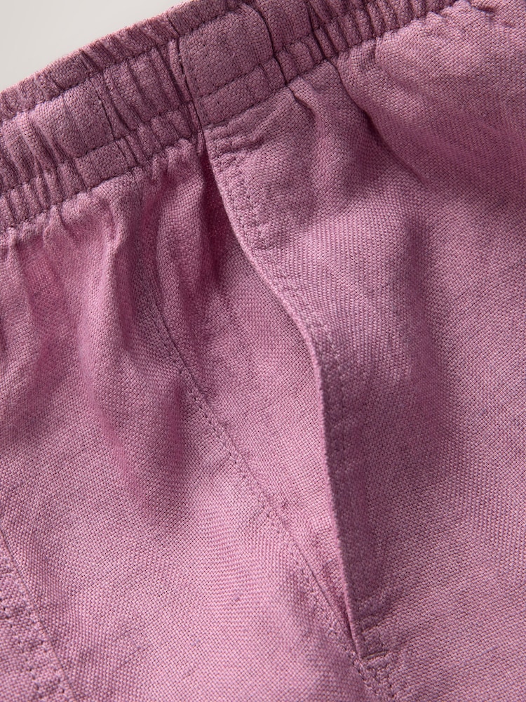 ピンク - 100% Linen Drawstring Waist Shorts - 画像 3 / 3