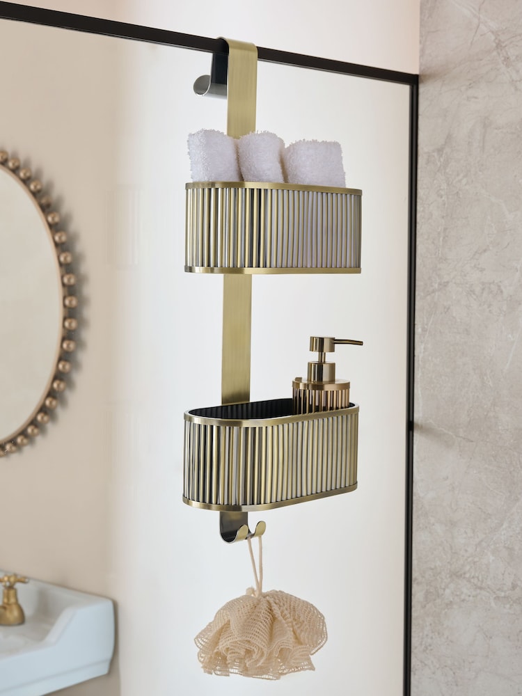 Gold Ribbed Shower Caddy - Image 1 of 2 Gold Ribbed Shower Caddy - Image 1 of 2