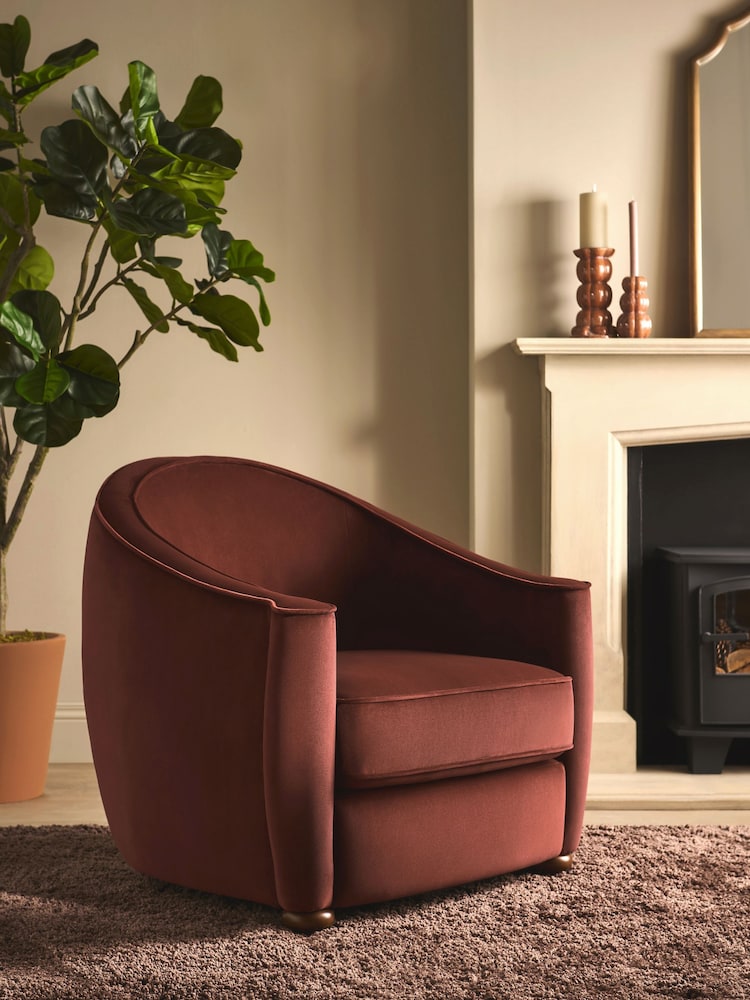 Soft Velvet Chestnut Brown Kingham Accent Chair - Image 1 of 11 Soft Velvet Chestnut Brown Kingham Accent Chair - Image 1 of 11