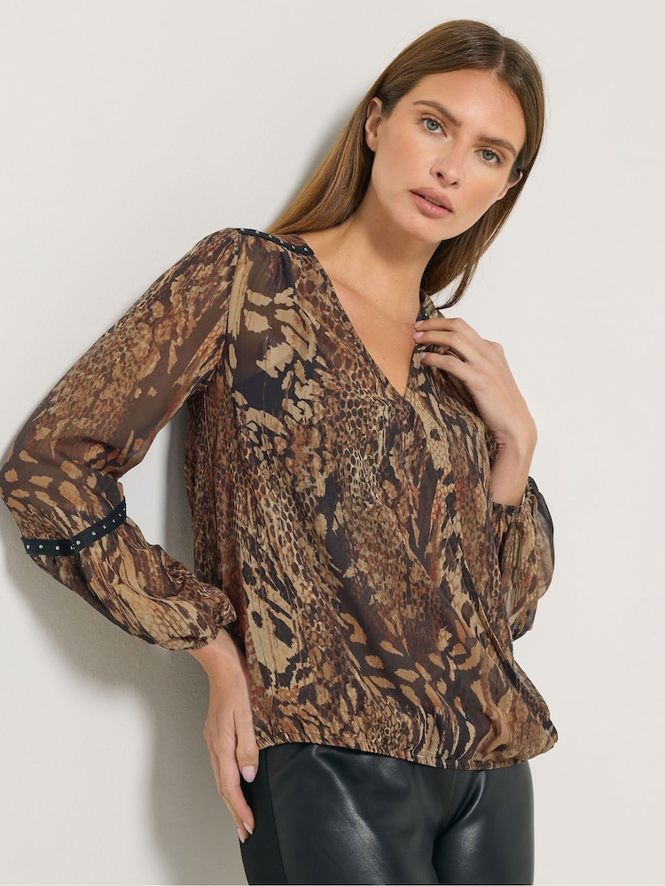Star by Julien MacDonald Natural Studded Detail Print Blouse - Image 1 of 5 Star by Julien MacDonald Natural Studded Detail Print Blouse - Image 1 of 5