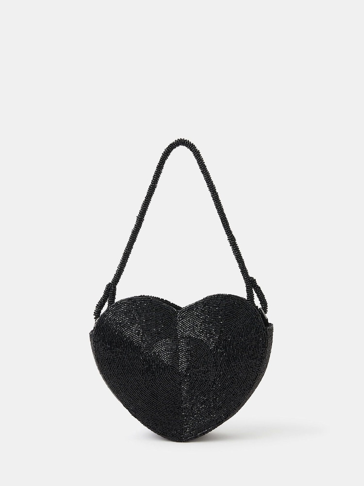 Accessorize Black Beaded Heart Shoulder Bag - Image 1 of 2 Accessorize Black Beaded Heart Shoulder Bag - Image 1 of 2
