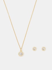 Accessorize Gold Tone 14ct Plated Diamante Pendant Necklace & Stud Earrings Set - Image 2 of 2