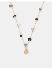 Accessorize Gold 14ct Gold-Plated Pendant Nugget Stone Station Necklace - Image 2 of 2