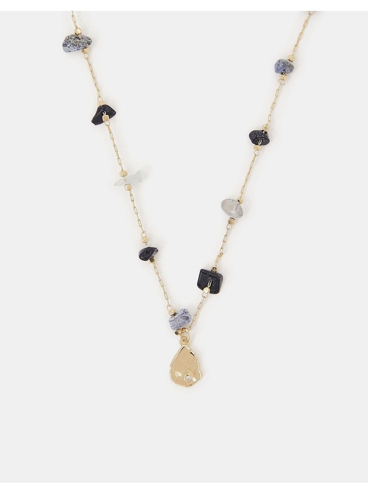 Accessorize Gold 14ct Gold-Plated Pendant Nugget Stone Station Necklace - Image 2 of 2