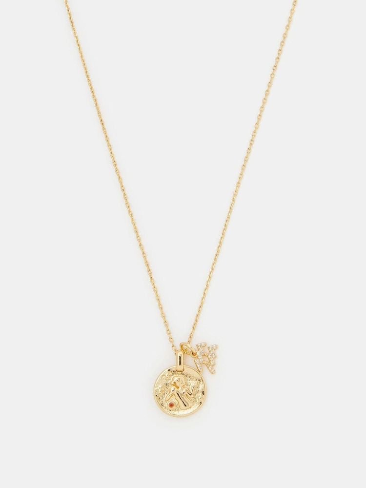 Accessorize Gold 14ct Gold-Plated Zodiac Charm Necklace - Image 1 of 4 Accessorize Gold 14ct Gold-Plated Zodiac Charm Necklace - Image 1 of 4