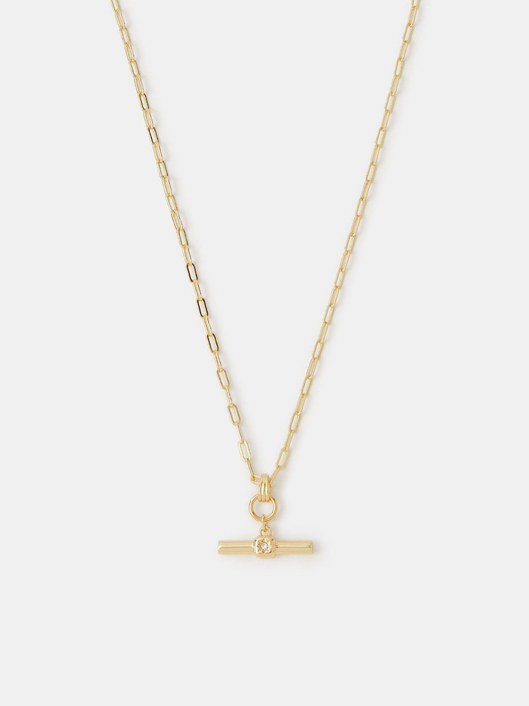 Accessorize Gold Tone 14ct Gold-Plated T-Bar Pendant Necklace - Image 1 of 2 Accessorize Gold Tone 14ct Gold-Plated T-Bar Pendant Necklace - Image 1 of 2
