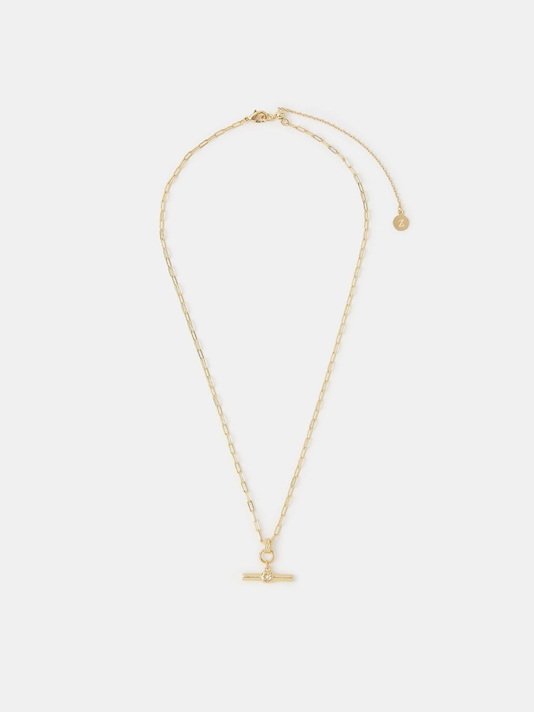 Accessorize Gold Tone 14ct Gold-Plated T-Bar Pendant Necklace - Image 2 of 2 Accessorize Gold Tone 14ct Gold-Plated T-Bar Pendant Necklace - Image 2 of 2