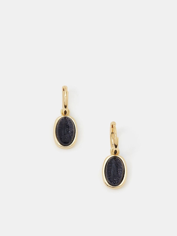 Accessorize 14k Real Gold Plated Stone Drop Huggie Hoop Earrings - Image 2 of 2 Accessorize 14k Real Gold Plated Stone Drop Huggie Hoop Earrings - Image 2 of 2