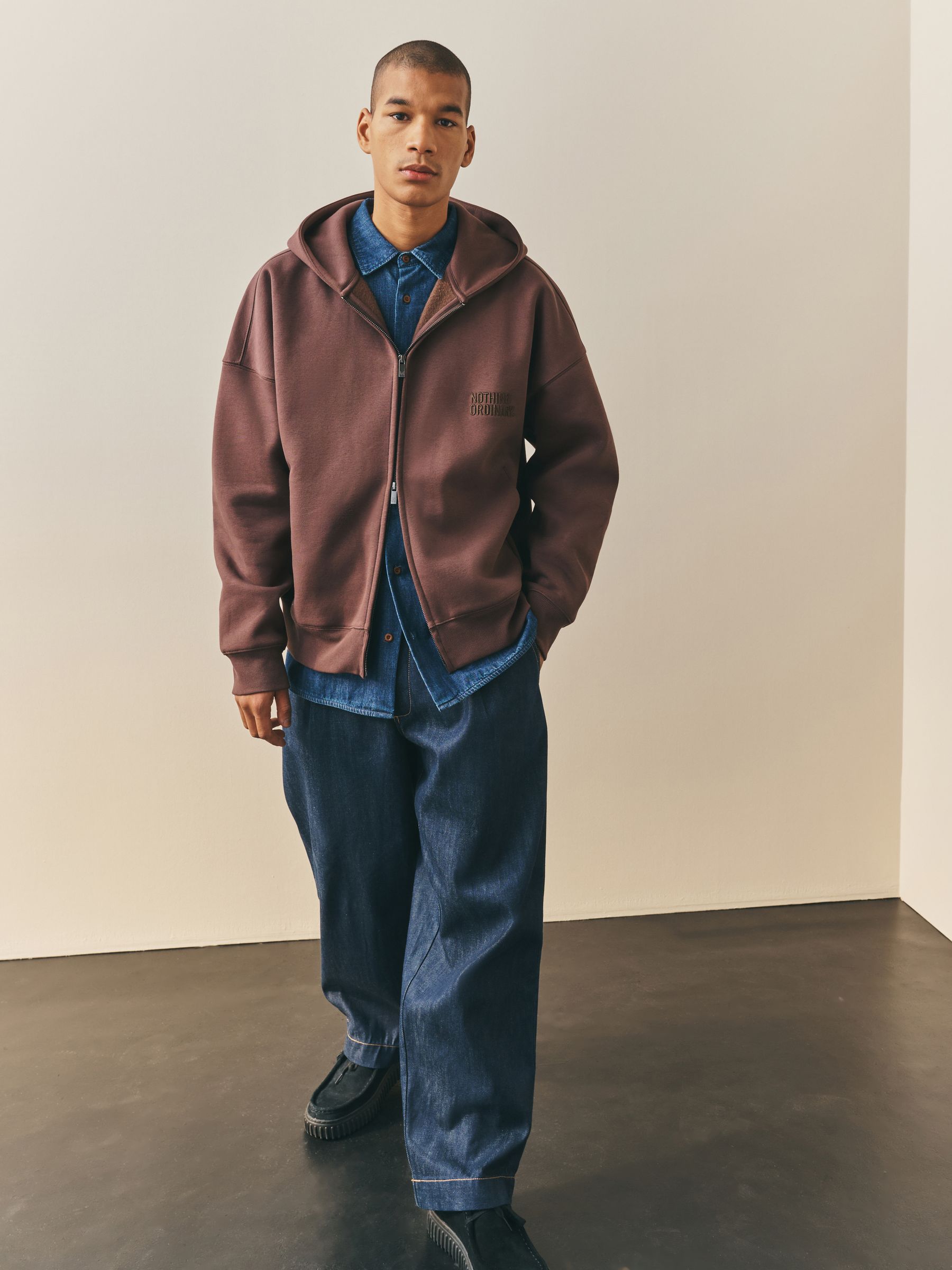 NKNIT ンニット　zipパーカー　ブラウン Buy Nothing Ordinary Chocolate Brown Premium Cotton Rich